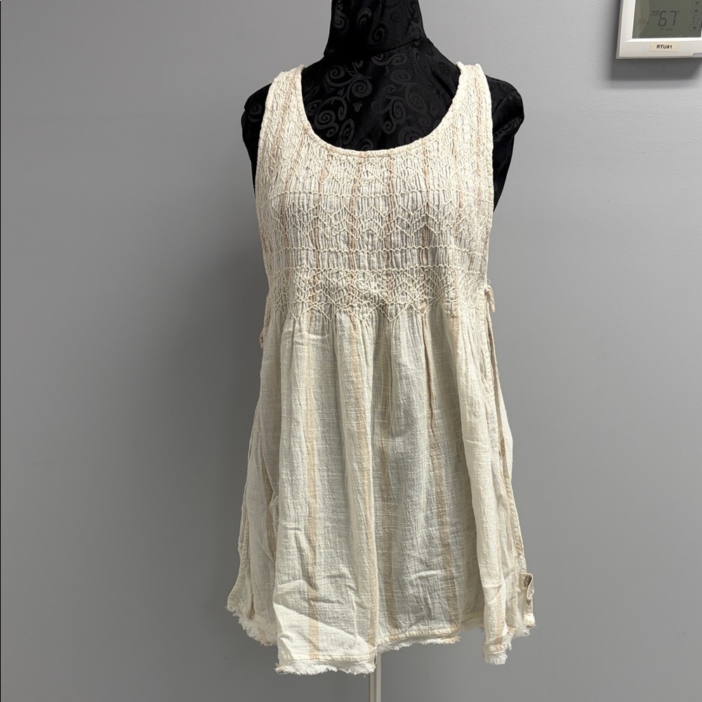Free People Cream striped smock top